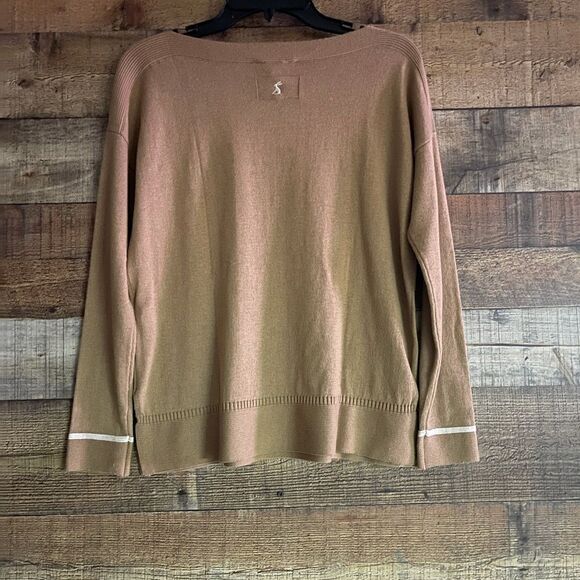 Joules Vivianna slash neck long sleeve tan white sweater, open tail size 4 New‎ - Picture 10 of 11